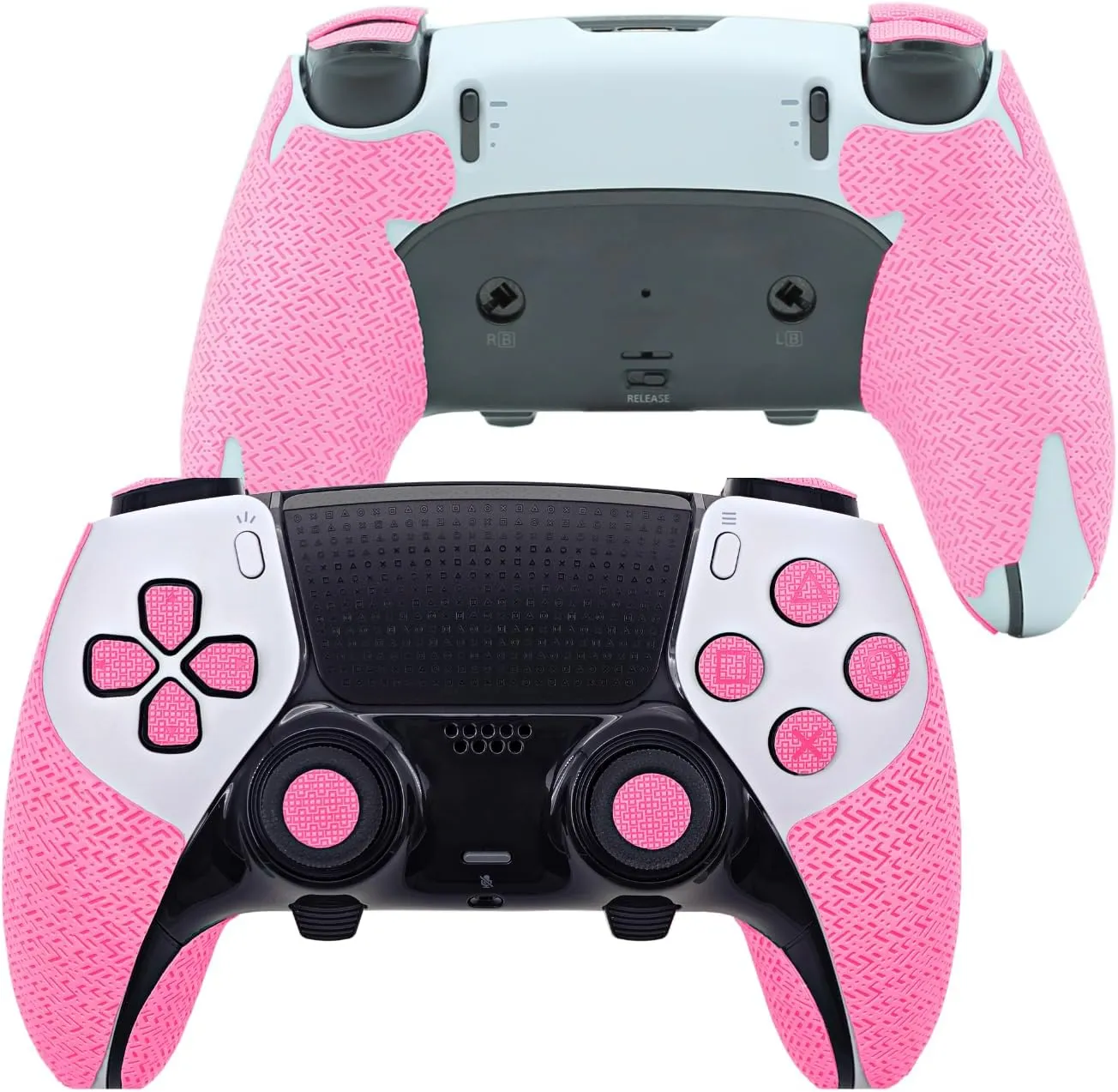 Controller Grip for PS5,Textured Skin kit,for PS5DualSense/Edge Anti-Skid Sweat-Absorbent Controllers Handle Grips, Buttons (PS5 Du﻿alSense Edge, Normal-Fluorescent Pink)