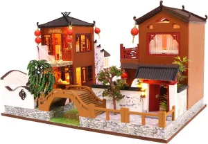 Cool Beans Boutique Miniature DIY Dollhouse Kit Wooden Chinese Villa River Walk with Dust Cover - Architecture Model kit (English Manual) (Chinese Villa by Creek)