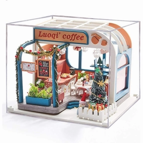 Cool Beans Boutique 1:24 Miniature Dollhouse DIY Kit - Wooden Coffee Shop and Christmas Tree (Assembly Required) K046