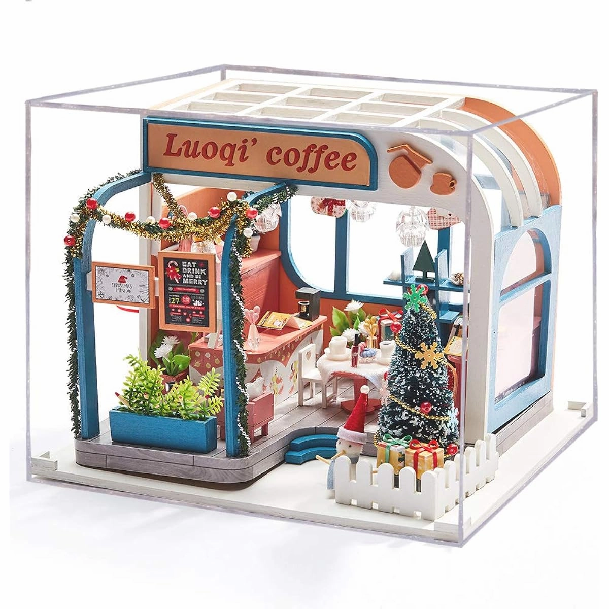 Cool Beans Boutique 1:24 Miniature Dollhouse DIY Kit - Wooden Coffee Shop and Christmas Tree (Assembly Required) K046