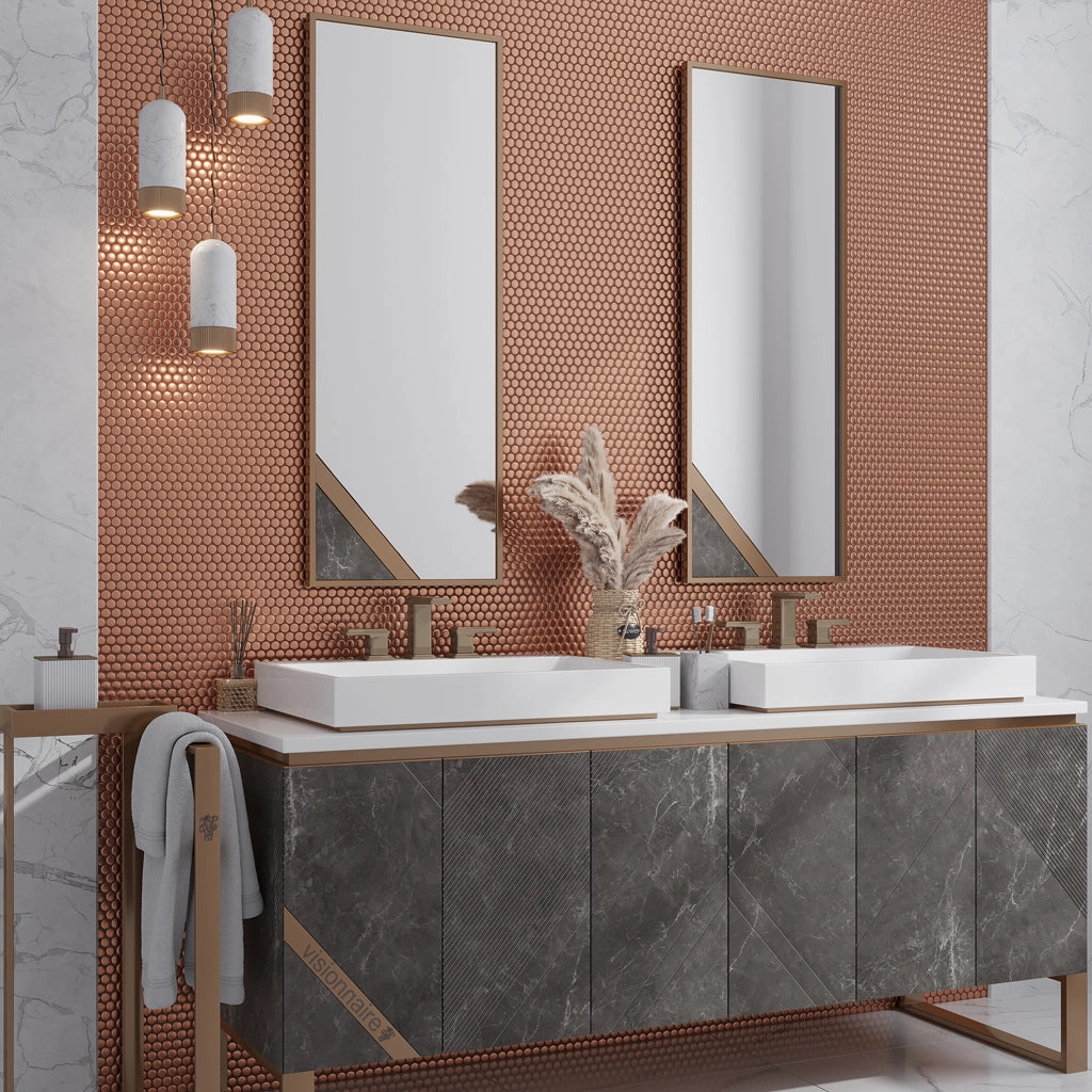 Copper Gold 12x12 Matte Penny Round Porcelain Mosaic Tile (10 pack, 9.87 sq ft/case)