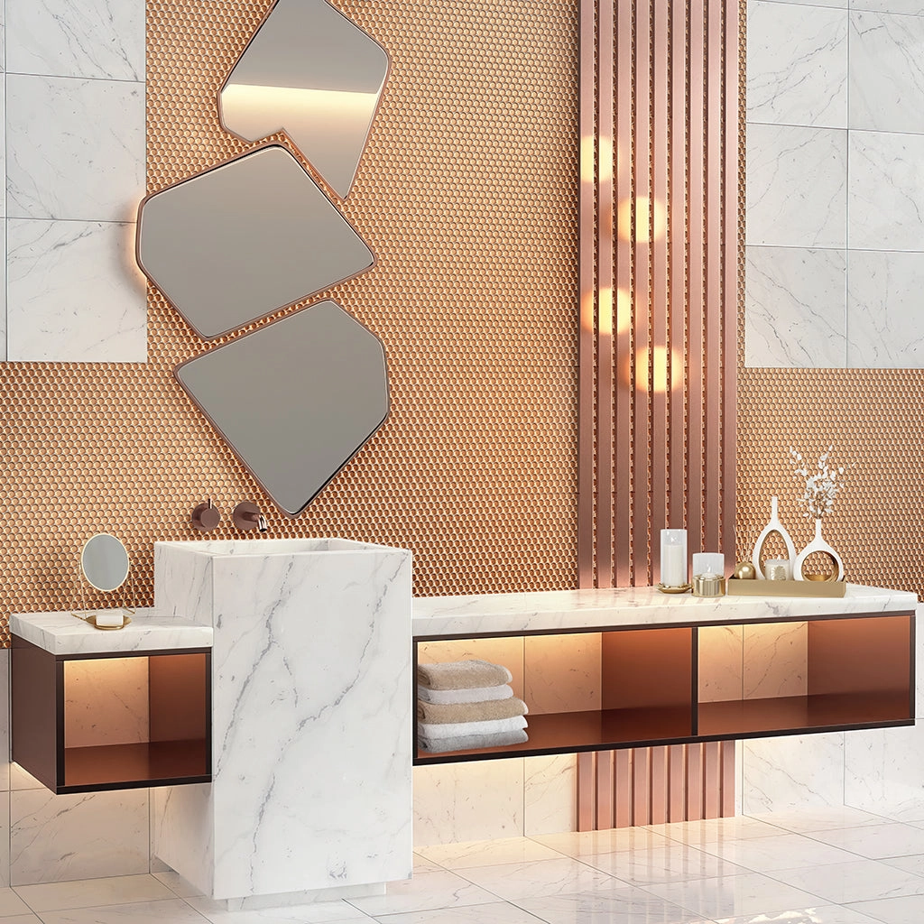 Copper Gold 12x12 Matte Penny Round Porcelain Mosaic Tile (10 pack, 9.87 sq ft/case)