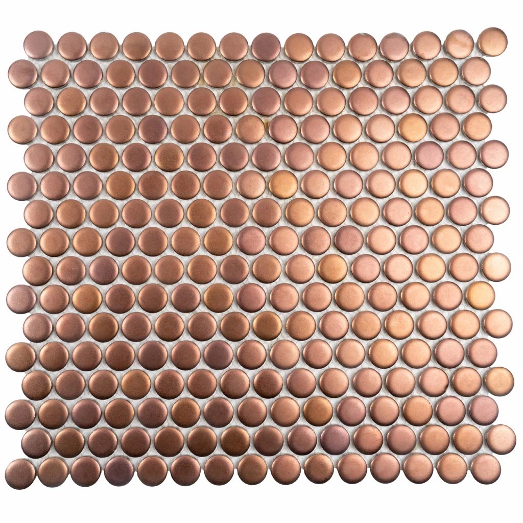 Copper Gold 12x12 Matte Penny Round Porcelain Mosaic Tile (10 pack, 9.87 sq ft/case)