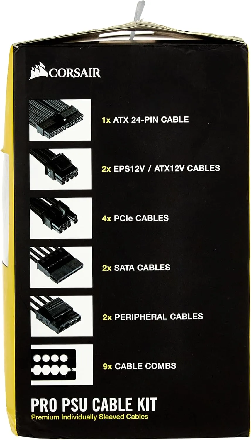 CORSAIR Premium Individually Sleeved PSU Cables Pro Kit for Corsair PSUs – Black, 2 Year Warranty