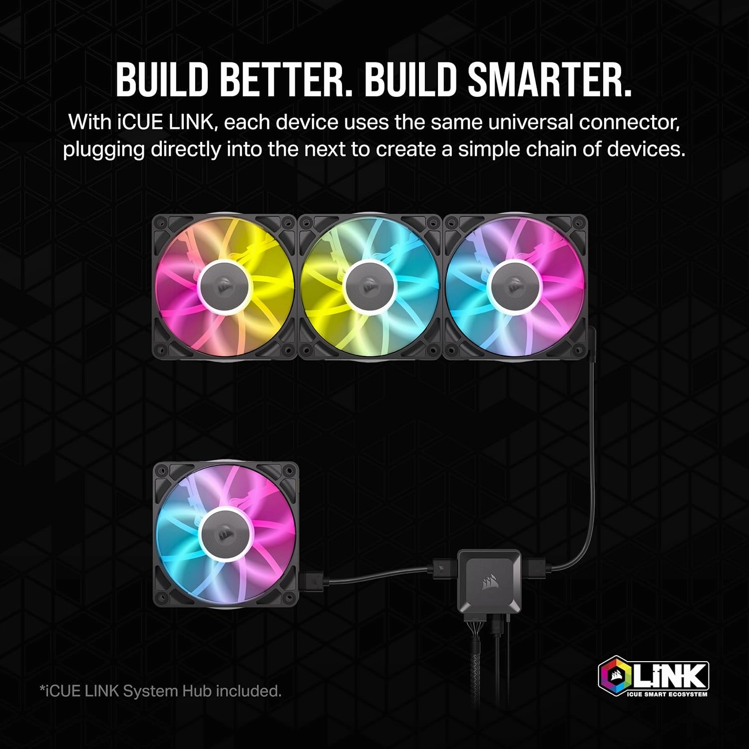 CORSAIR iCUE Link RX120 RGB 120mm PWM Fans with iCUE Link System Hub - Magnetic Dome Bearing - Triple Pack - White