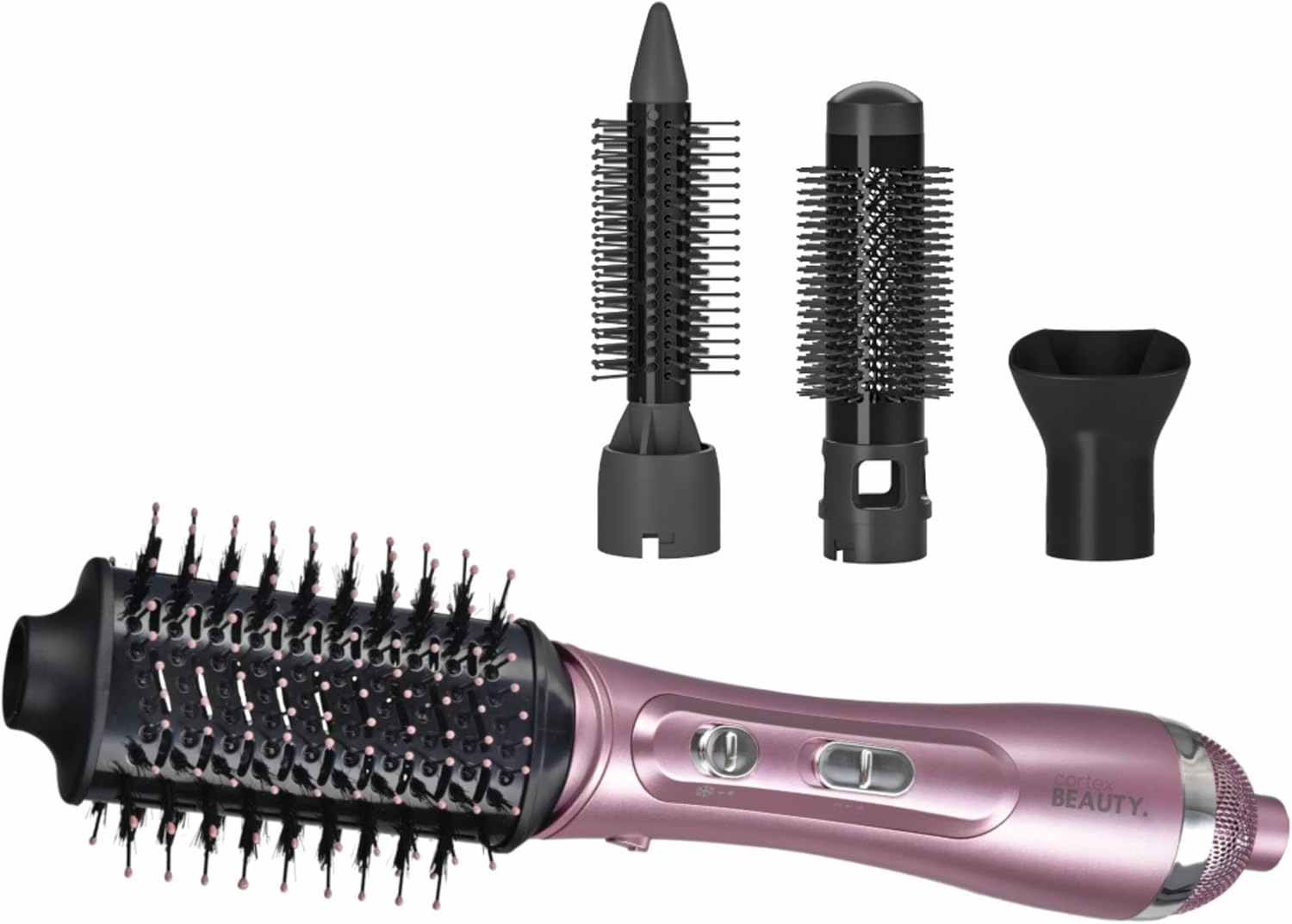 Cortex Beauty 4-in-1 Air Styler Brush - Hot Air Brush with Blow Dryer, Volumizer, Smoothing & Curling Attachments - Ionic & Ceramic Technology - 2 Heat Settings & Cool Shot (Blush Pink)