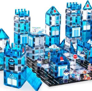 cossy Magnetic Tiles Police Set, Magnetiles with Policeman, Magnetic Tiles for Kids Ages 4-8, STEM Toys, Magnet Blocks for Boys and Girls, Creative Building Toys, Police