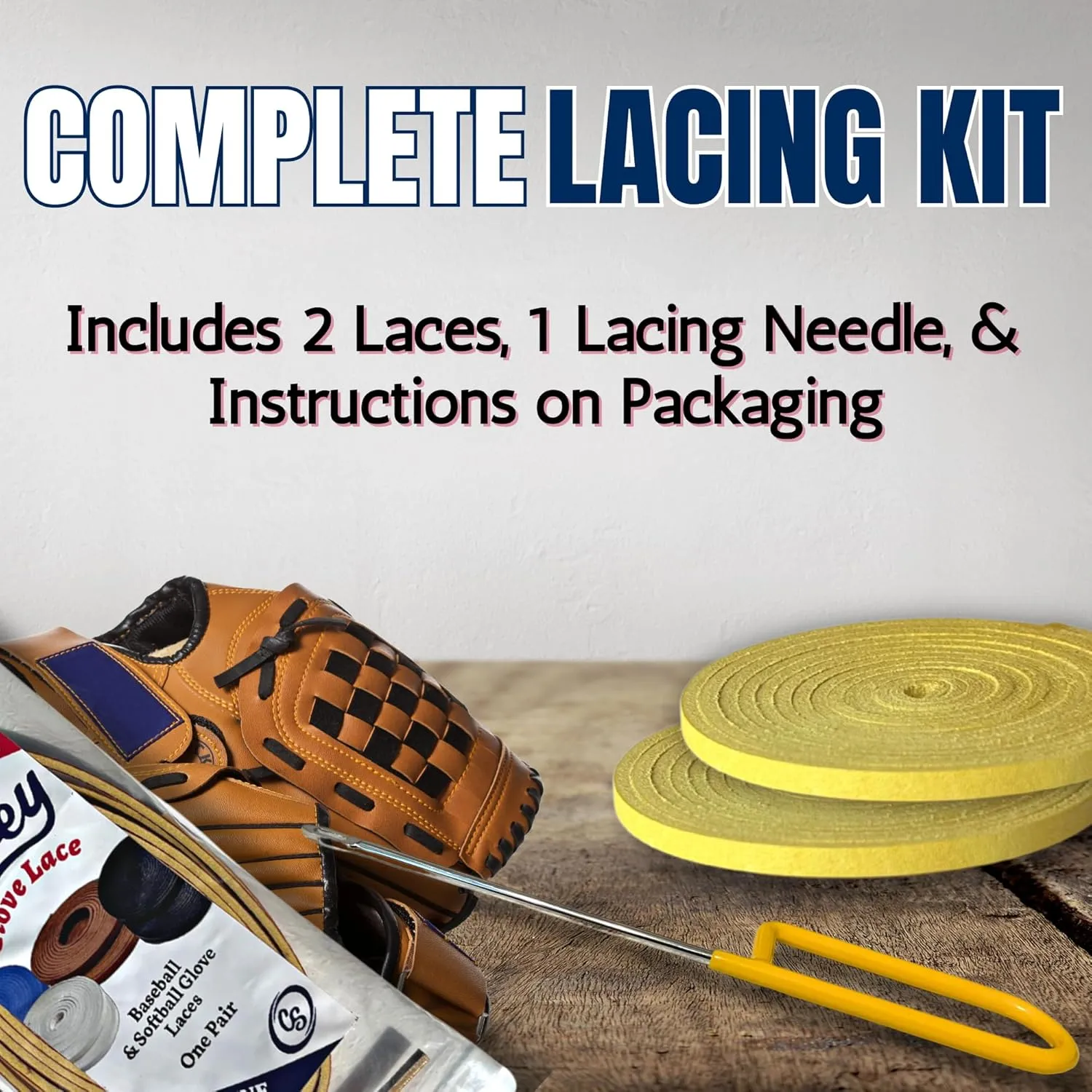 Covey Sports Baseball Glove Lace Kit with Leather Rawhide Laces & Needle - Complete Softball Glove Lacing Kit for Repair & Maintenance - Genuine American Leather Straps in Multiple Colors