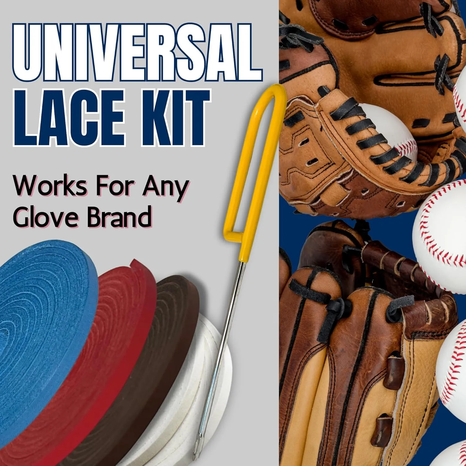 Covey Sports Baseball Glove Lace Kit with Leather Rawhide Laces & Needle - Complete Softball Glove Lacing Kit for Repair & Maintenance - Genuine American Leather Straps in Multiple Colors