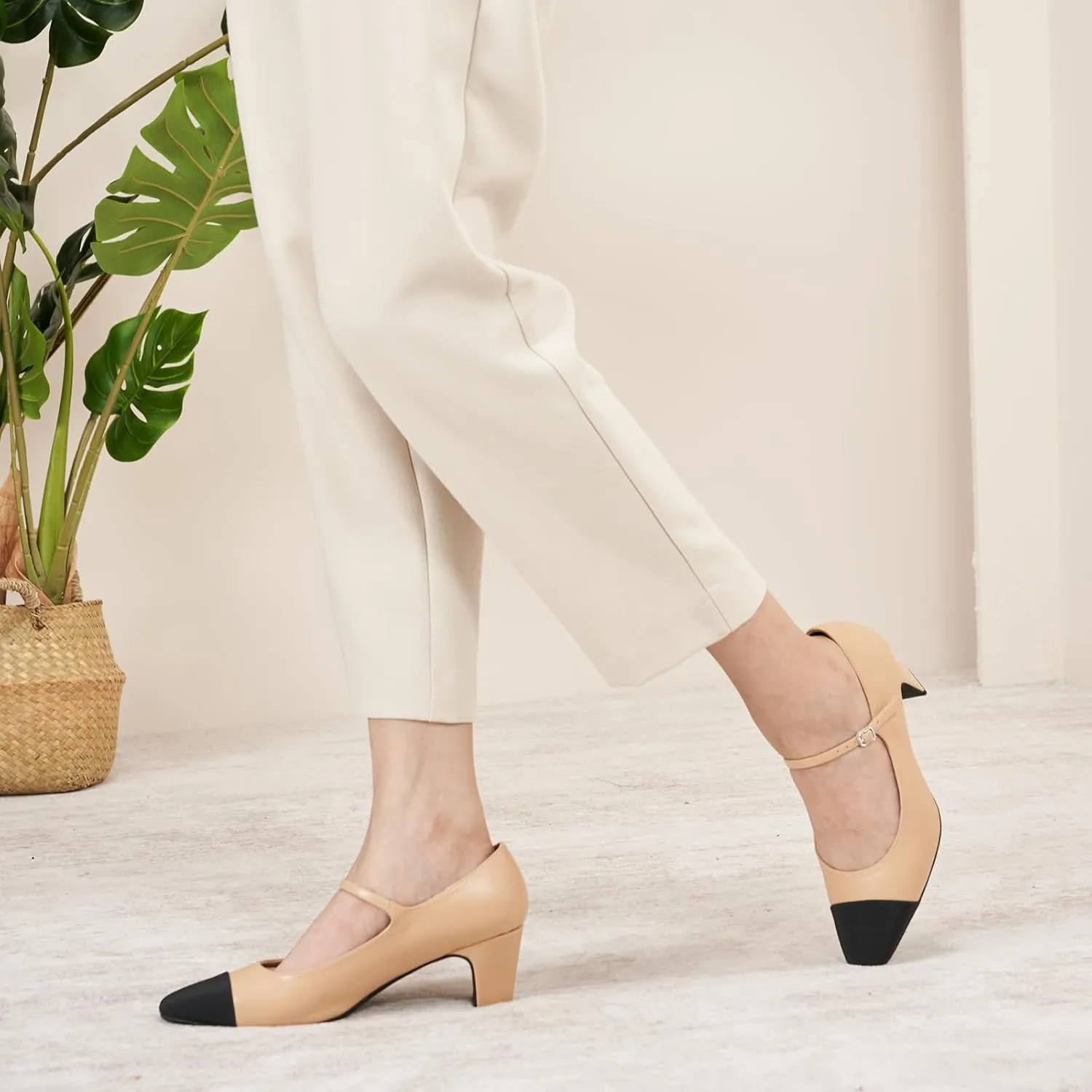 C.Paravano Women's Pumps Mary Jane Pumps Closed Round Toe Low Heels Adjustable Strap Fashion Dress Shoes