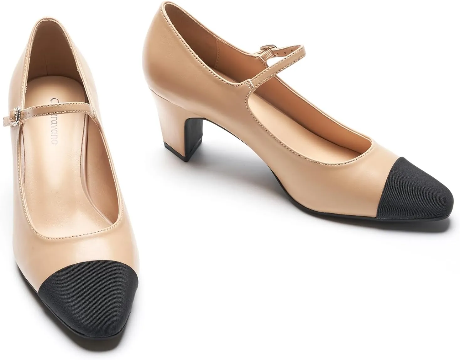 C.Paravano Women's Pumps Mary Jane Pumps Closed Round Toe Low Heels Adjustable Strap Fashion Dress Shoes