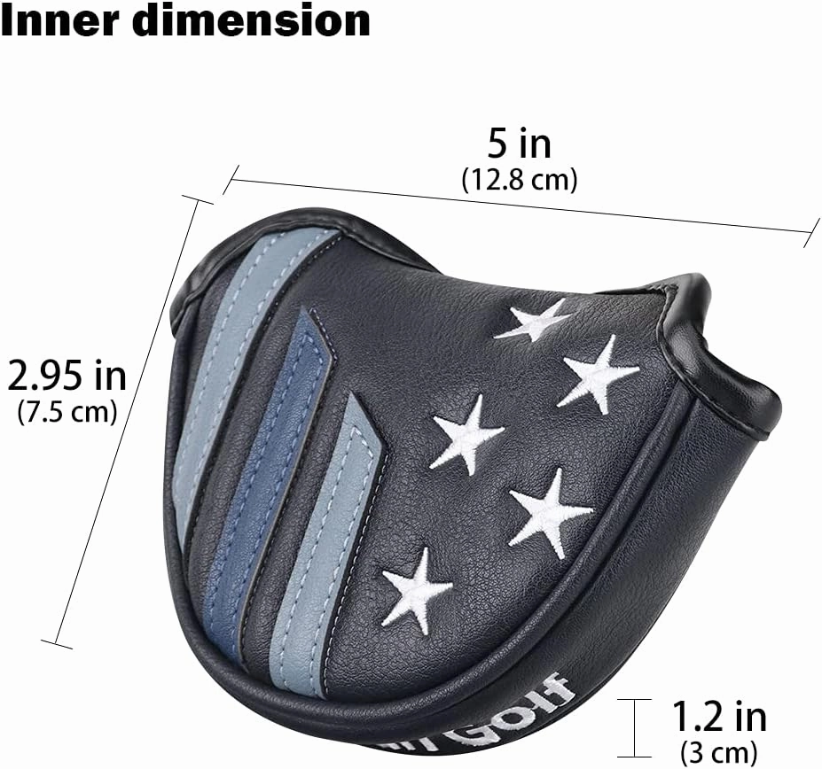 Craftsman Golf Blue Strips Stars Mallet Mid-Mallet Blade Putter Head Cover Headcover Magnetic Closure Alignment Stick Case Holder