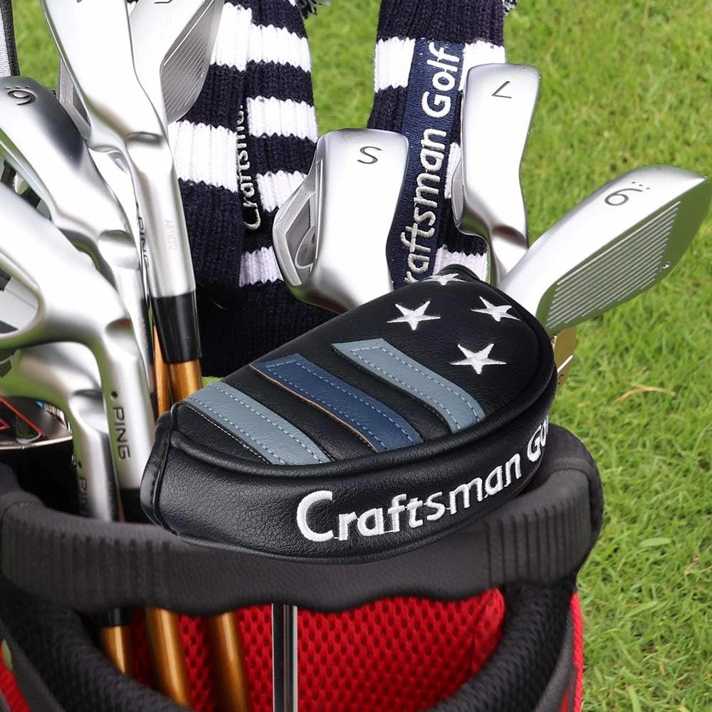 Craftsman Golf Blue Strips Stars Mallet Mid-Mallet Blade Putter Head Cover Headcover Magnetic Closure Alignment Stick Case Holder