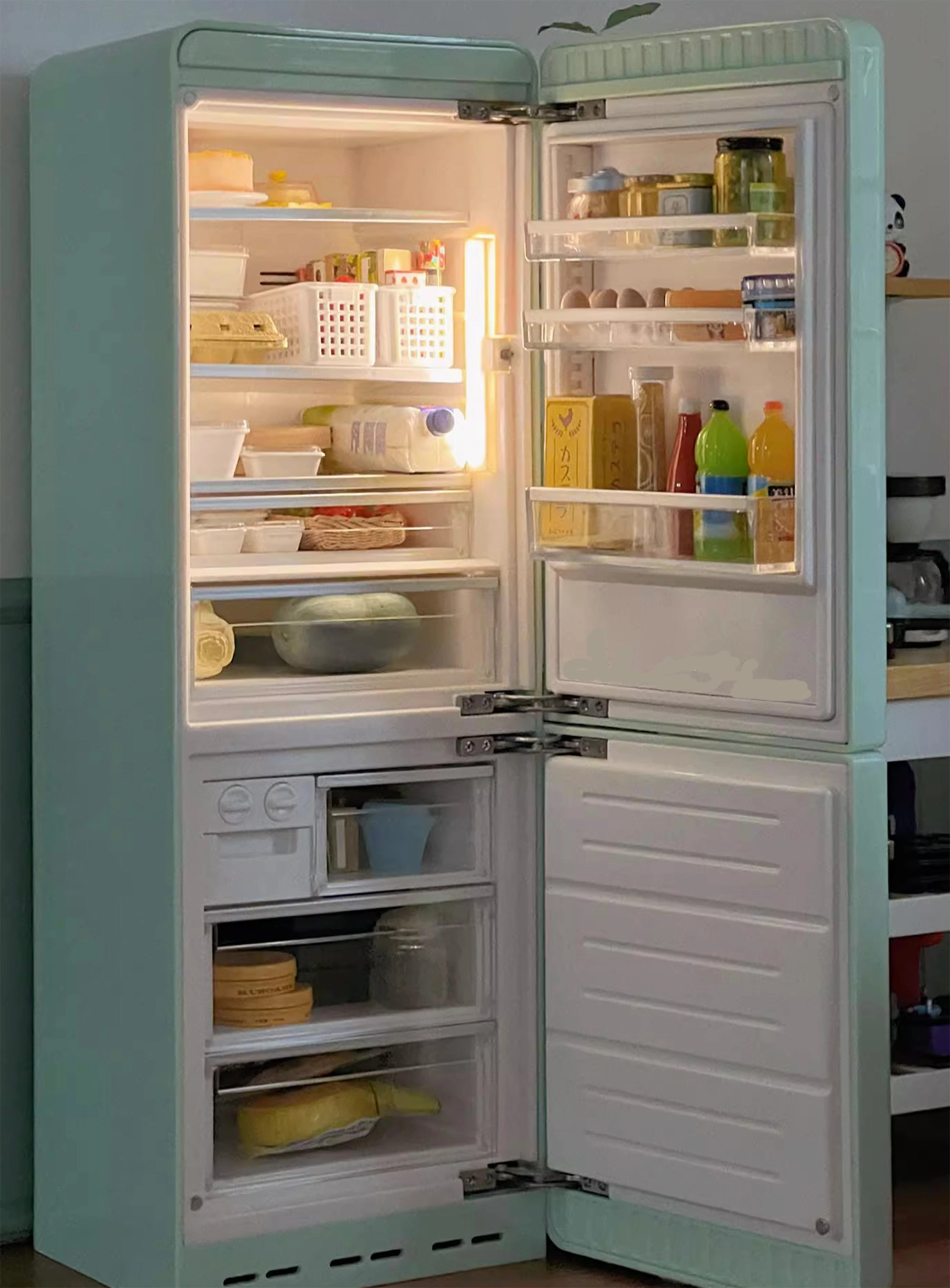 Craftuneed 1:6 miniature dollhouse double door refrigerator mini doll fridge furniture