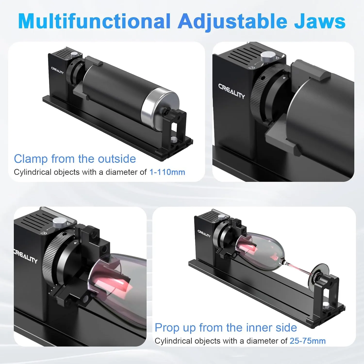 Creality Laser Rotary Roller, Y-axis Rotary Chuck for Falcon Engraver, Rotary Kit Pro with 3 in 1 Jaw and Module Suitable for Engraving Cylindrical Objects,Wine Glass, Tumbler, Ring,Ball and etc