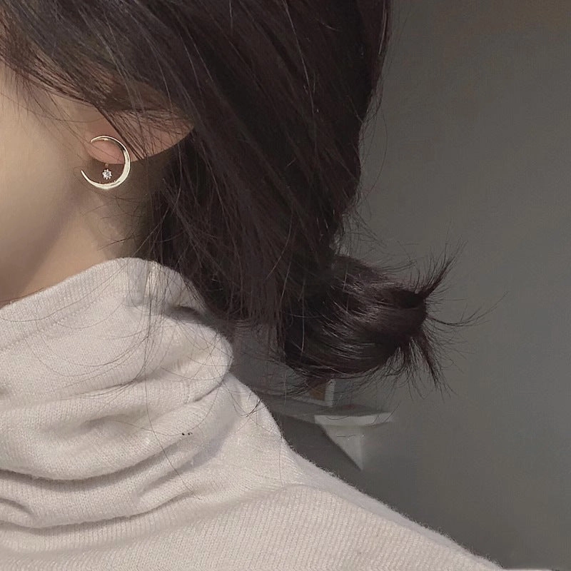 Crescent Moon and Star Adjustable Stud Earrings