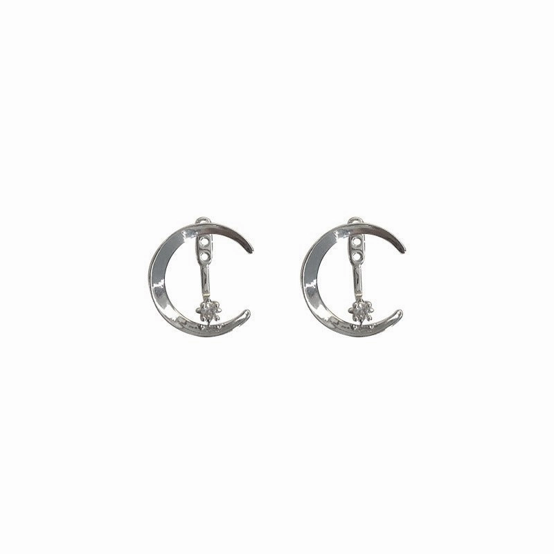 Crescent Moon and Star Adjustable Stud Earrings