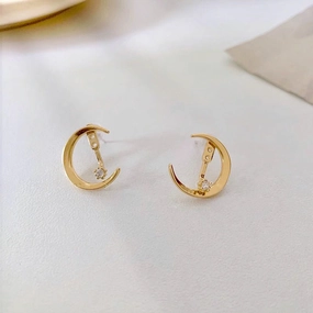 Crescent Moon and Star Adjustable Stud Earrings