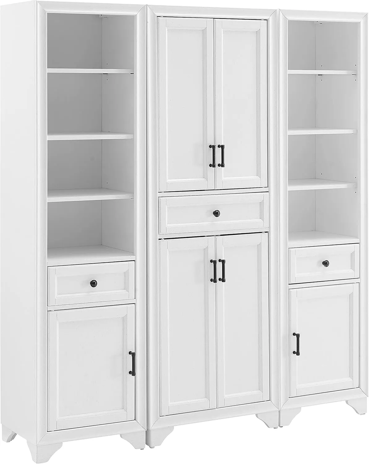 Crosley Furniture Tara 3-Piece Pantry Storage Cabinet Set with Shelves, Kitchen, Dining, or Laundry Room, Distressed White