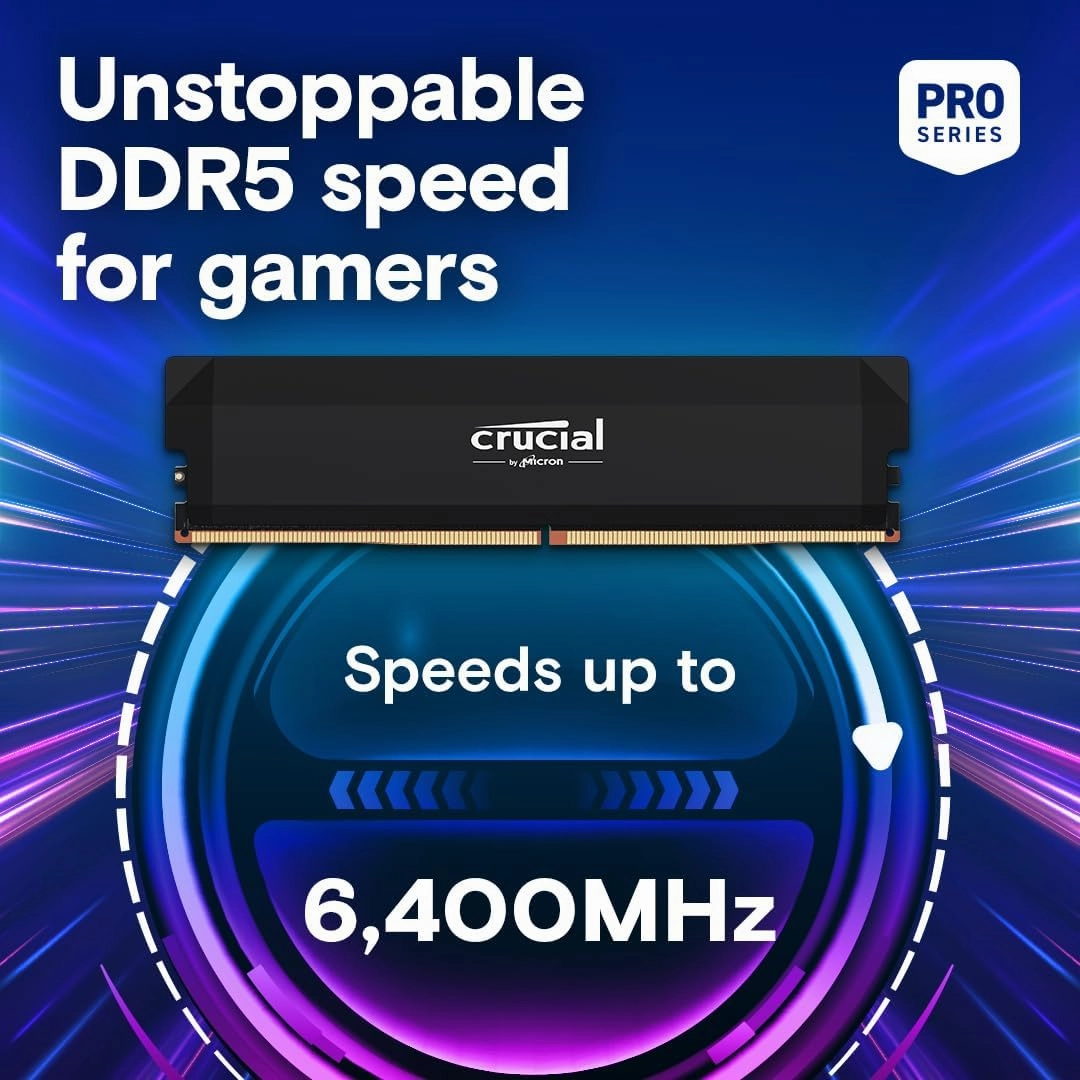 Crucial Pro DDR5 RAM 64GB Kit (2x32GB) 6000MHz CL40, Overclocking Desktop Gaming Memory, Intel XMP 3.0 & AMD Expo Compatible – Black CP2K32G60C40U5B