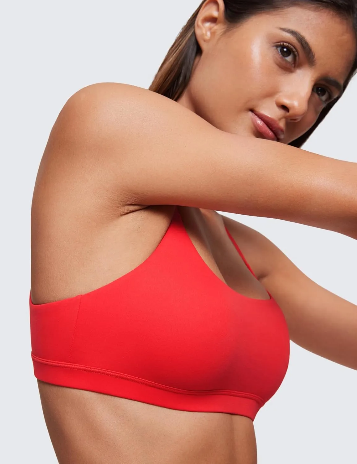 CRZ YOGA Softhold Women's Double Lined Bralettes - Scoop Neck Adjustable Straps Unlined Cami Wireless T-Shirt Everyday Bra