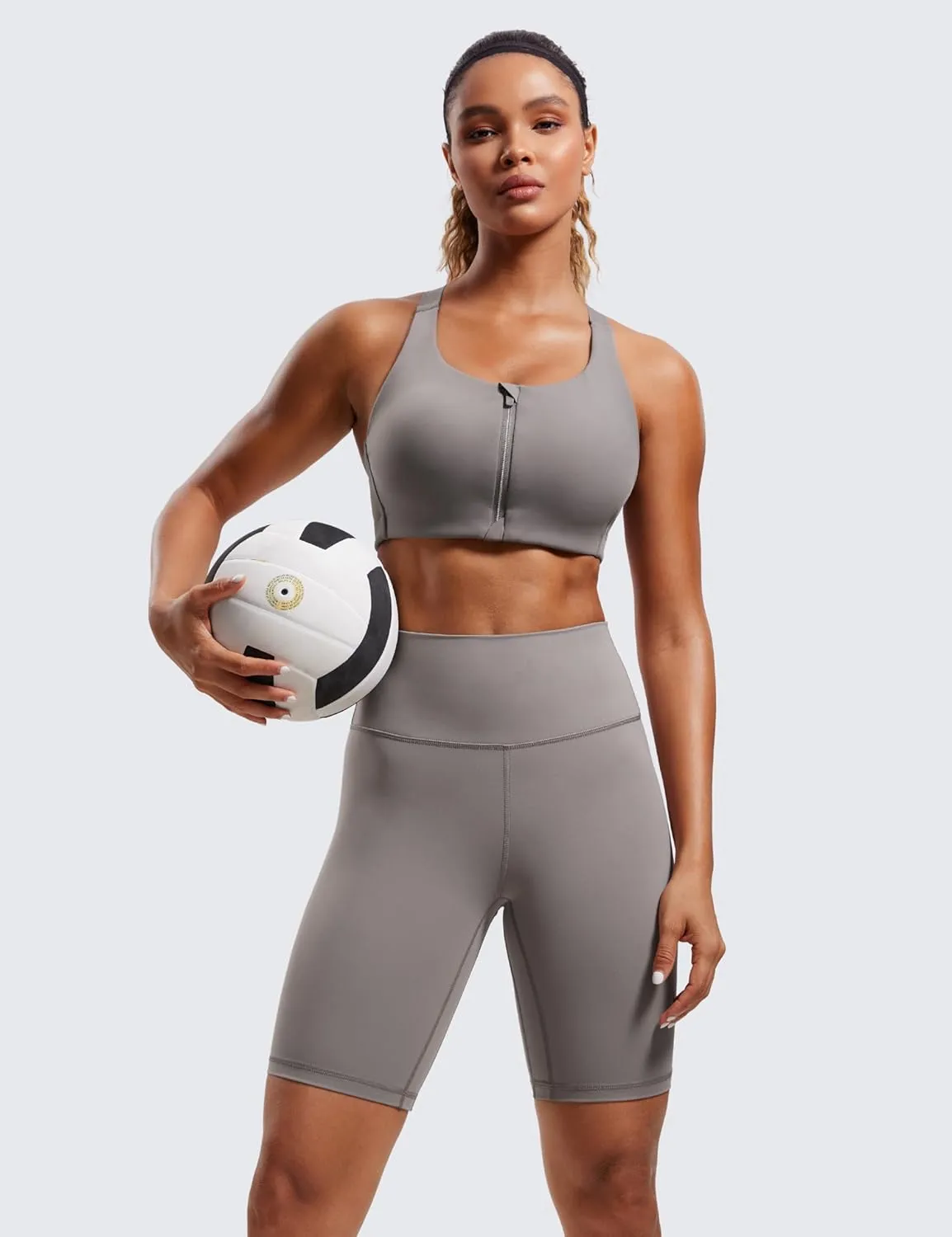 CRZ YOGA Womens Zip Front High Impact Sports Bra - Molded Cup Adjustable Convertible Straps Wireless Workout Yoga Crop Top