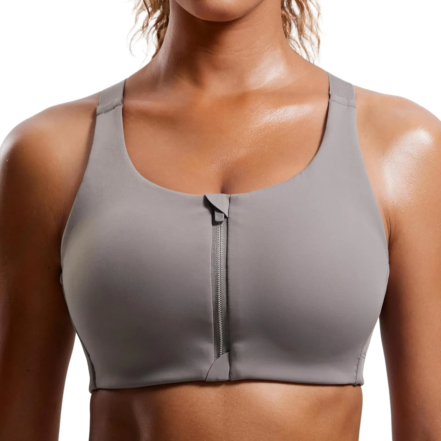 CRZ YOGA Womens Zip Front High Impact Sports Bra - Molded Cup Adjustable Convertible Straps Wireless Workout Yoga Crop Top