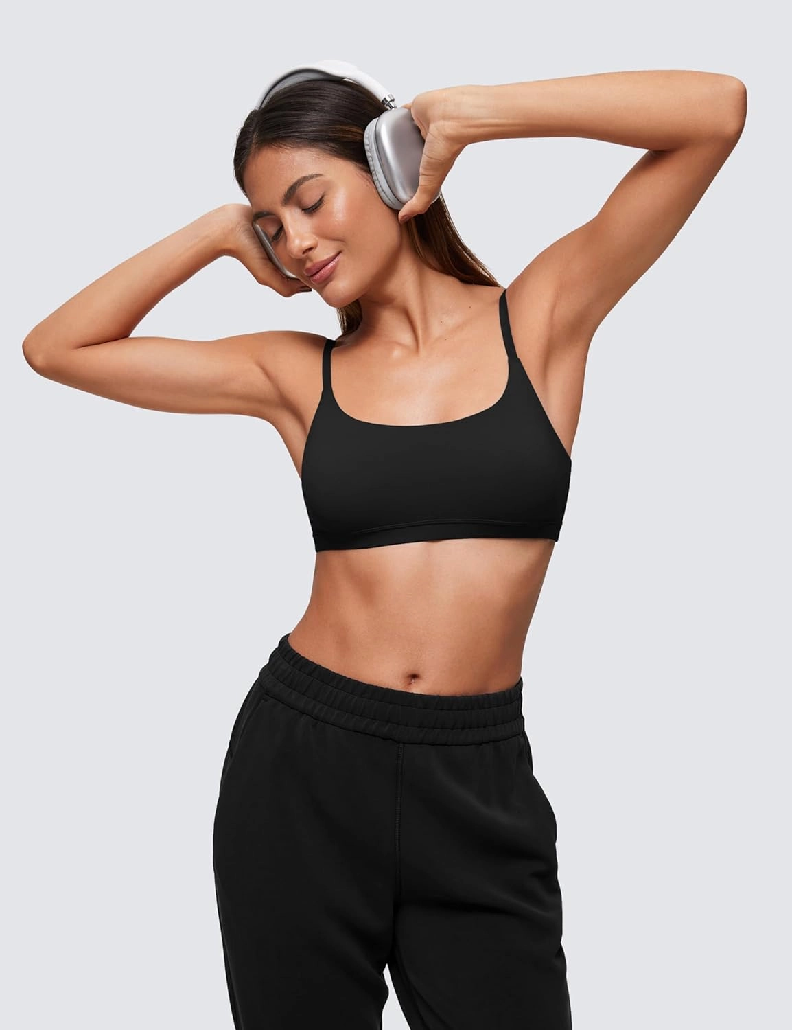 CRZ YOGA Softhold Women's Double Lined Bralettes - Scoop Neck Adjustable Straps Unlined Cami Wireless T-Shirt Everyday Bra