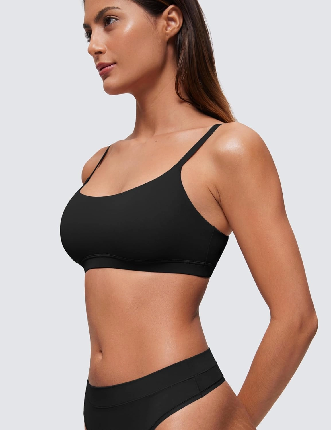 CRZ YOGA Softhold Women's Double Lined Bralettes - Scoop Neck Adjustable Straps Unlined Cami Wireless T-Shirt Everyday Bra