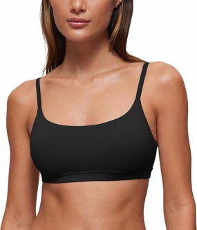 CRZ YOGA Softhold Women's Double Lined Bralettes - Scoop Neck Adjustable Straps Unlined Cami Wireless T-Shirt Everyday Bra