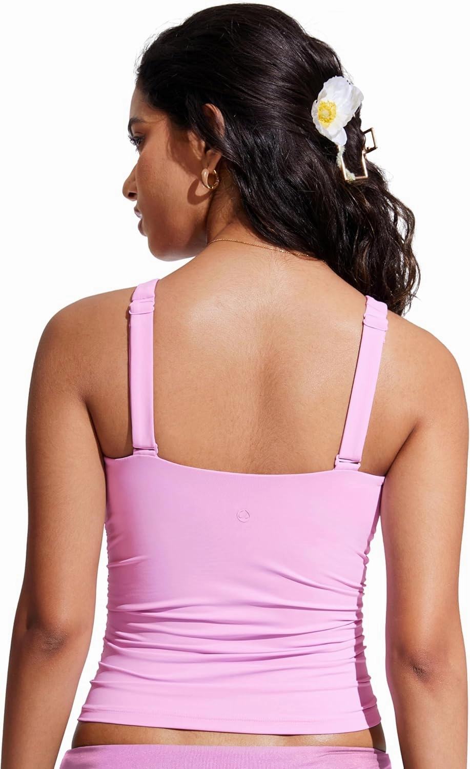CRZ YOGA Tankini Tops for Women Square Neck Swimsuit Ruched Tummy Control Bathing Suits Adjustable Swim Tank Only No Bottom