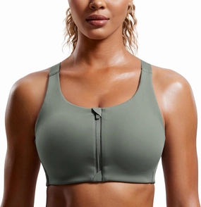 CRZ YOGA Womens Zip Front High Impact Sports Bra - Molded Cup Adjustable Convertible Straps Wireless Workout Yoga Crop Top