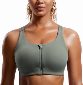 CRZ YOGA Womens Zip Front High Impact Sports Bra - Molded Cup Adjustable Convertible Straps Wireless Workout Yoga Crop Top