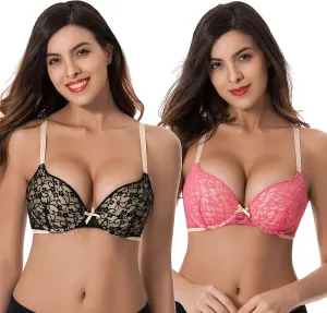 Curve Muse Women's Plus Size Perfect Shape Add 1 Cup Push Up Underwire Lace Bras