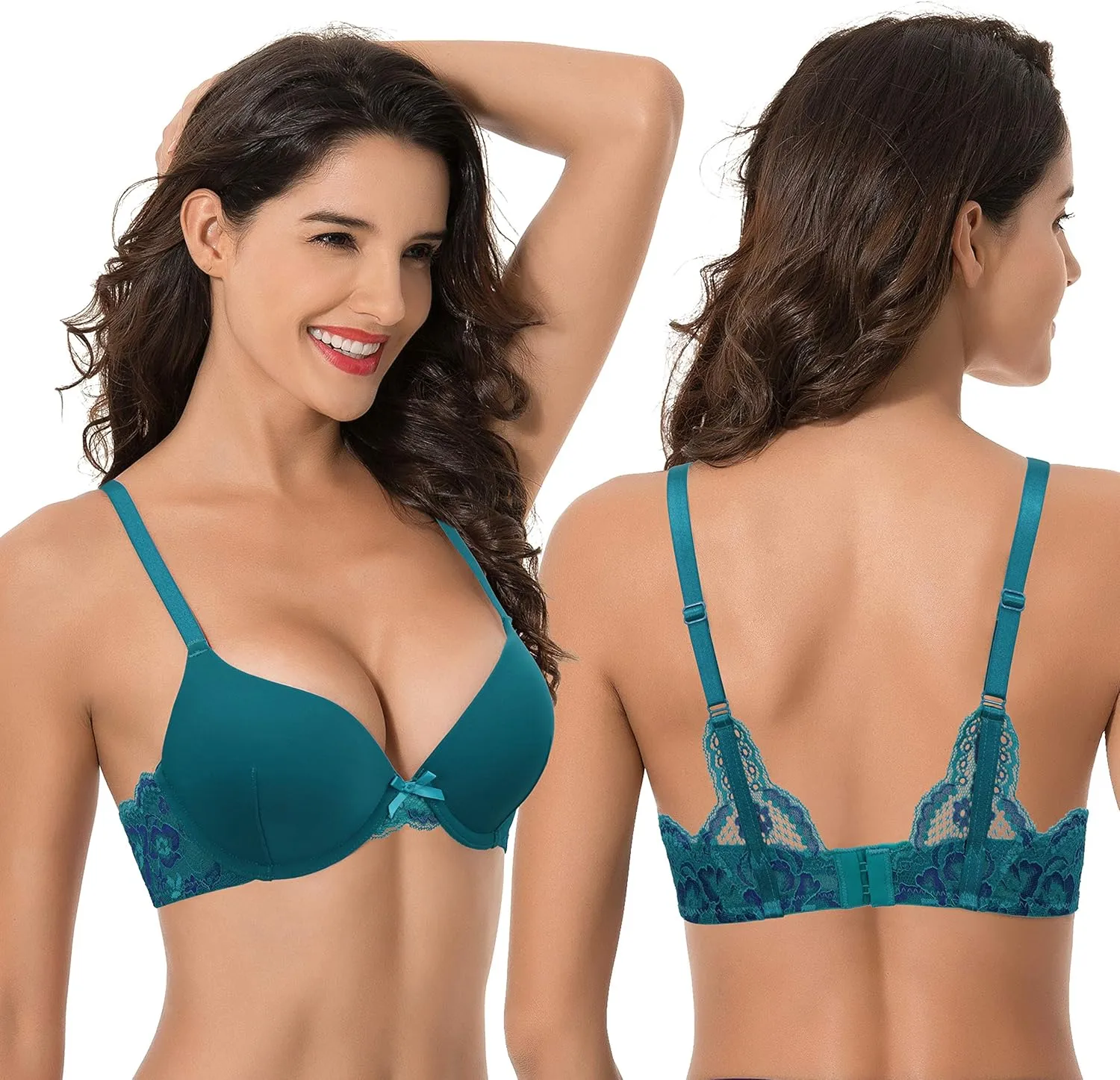 Curve Muse Womens Plus Size Perfect Shape Add 1 Cup Push Up Underwire Tshirt Bra
