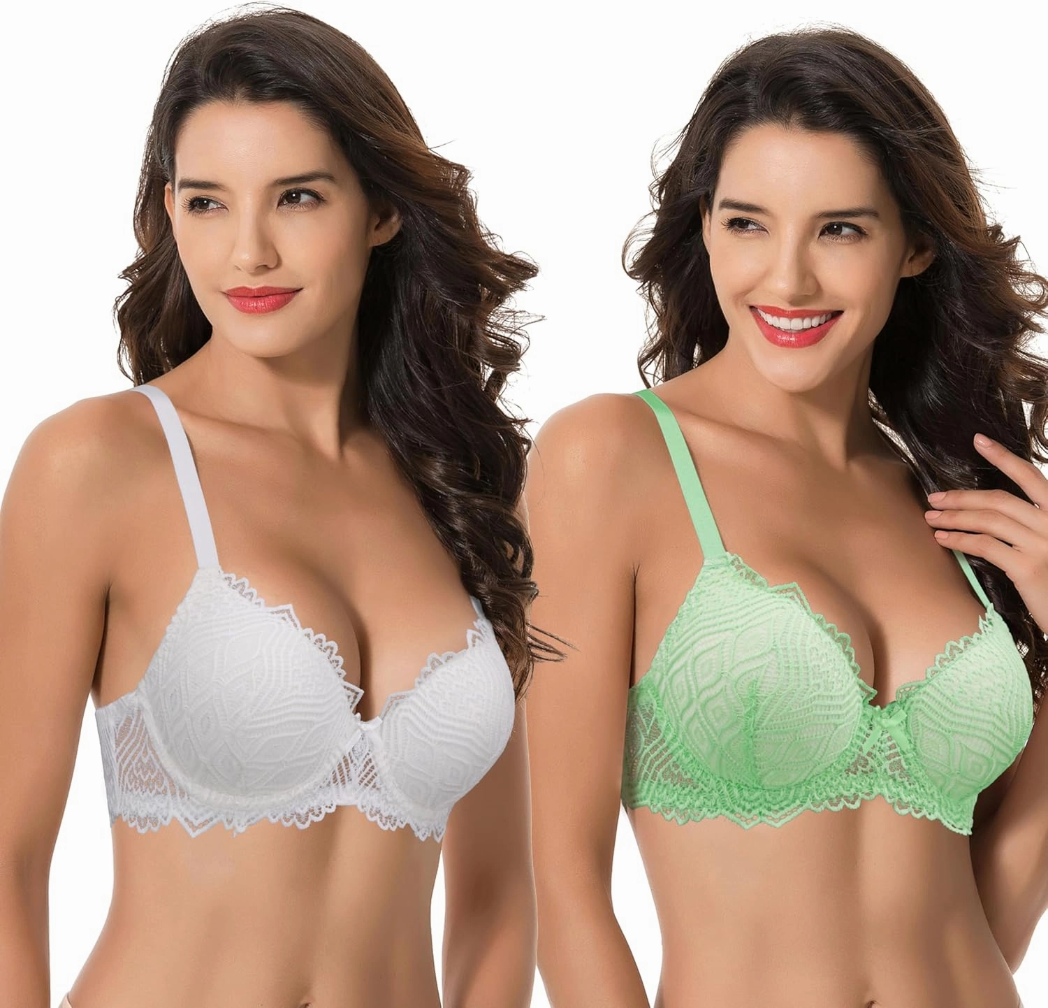 Curve Muse Women's Plus Size Push Up Add 1 Cup Underwire Perfect Shape Lace Bras