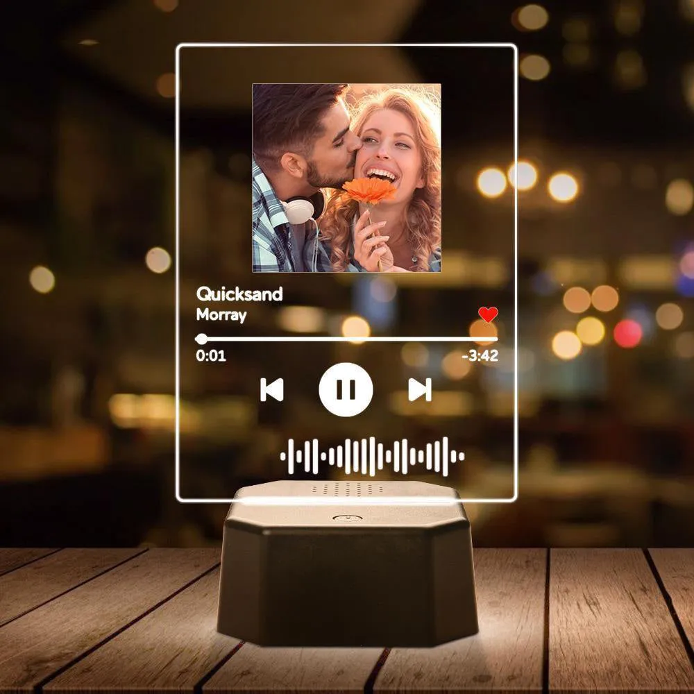 Custom Scannable Code LED Lamp Album Cover Spotify Plaque with Bluetooth Speaker Stand Gift For Couple