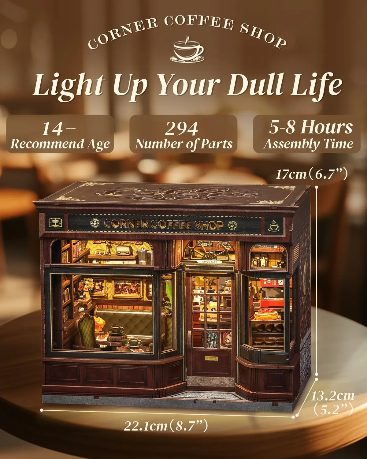 Cutefun Book Nook Kit, DIY Miniature Dollhouse Booknook Kit for Adults and Teens, Tiny House Bookshelf Insert Decor with LED Light, Gifts for Family and Friends (Corner Coffee Shop)