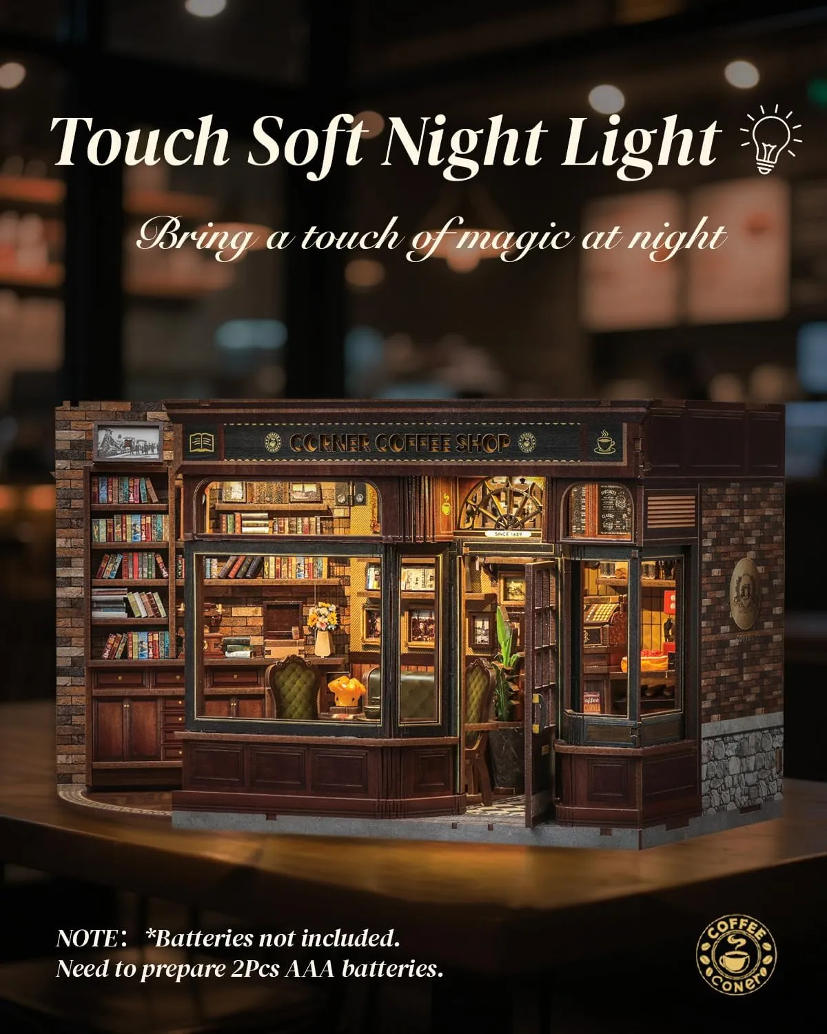 Cutefun Book Nook Kit, DIY Miniature Dollhouse Booknook Kit for Adults and Teens, Tiny House Bookshelf Insert Decor with LED Light, Gifts for Family and Friends (Corner Coffee Shop)