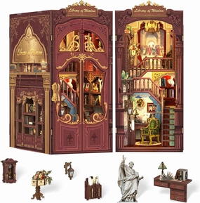 Cutefun Book Nook Kit, DIY Miniature Dollhouse Booknook for Adults, 3D Wooden Puzzle Bookend Bookshelf Insert Decor with LED Light, Gift for Craft Lovers (Library of Wisdom)
