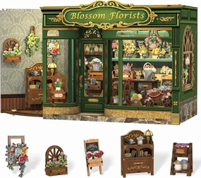 Cutefun Book Nook Kit, DIY Miniature Dollhouse Booknook Kit for Adults and Teens, Tiny House Bookshelf Insert Decor with LED Light, Gifts for Family and Friends (Blossom Florists)