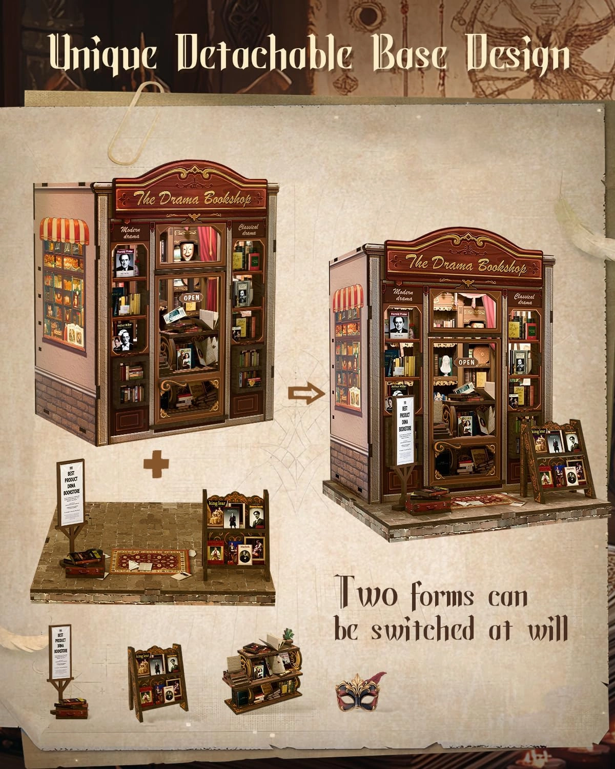 Cutefun Book Nook Kit, DIY Miniature Dollhouse Booknook Kit for Adults and Teens, Tiny House Bookshelf Insert Decor with LED Light, Gifts for Family and Friends (The Drama Bookshop)