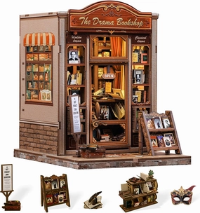 Cutefun Book Nook Kit, DIY Miniature Dollhouse Booknook Kit for Adults and Teens, Tiny House Bookshelf Insert Decor with LED Light, Gifts for Family and Friends (The Drama Bookshop)