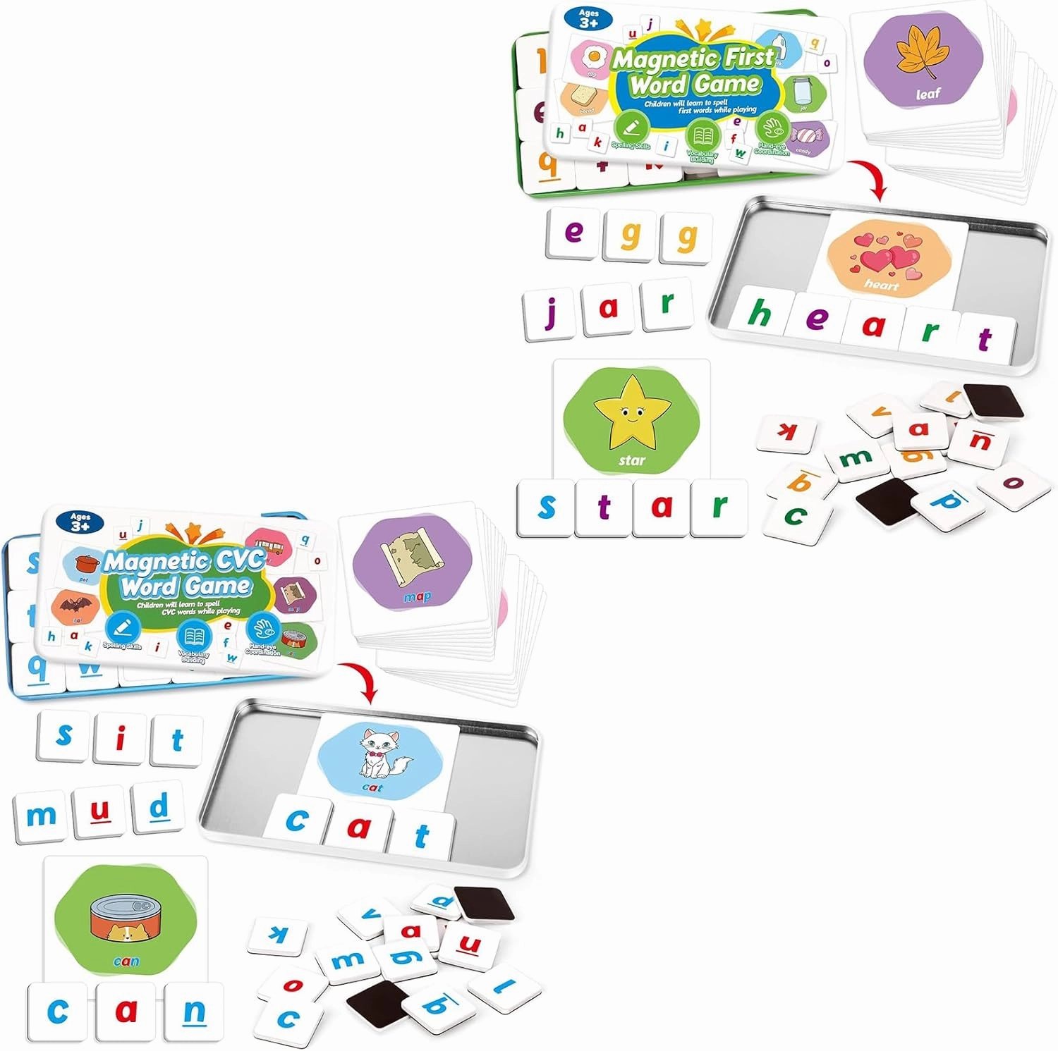 CVC Word Games &First Word Games,Magnetic Letters & Flash Cards,Phonics Games,Alphabet Learning Toys, Refrigerator Fridge ABC Magnets for Kids Toddlers,Speech Therapy,Spelling for Preschool Classroom