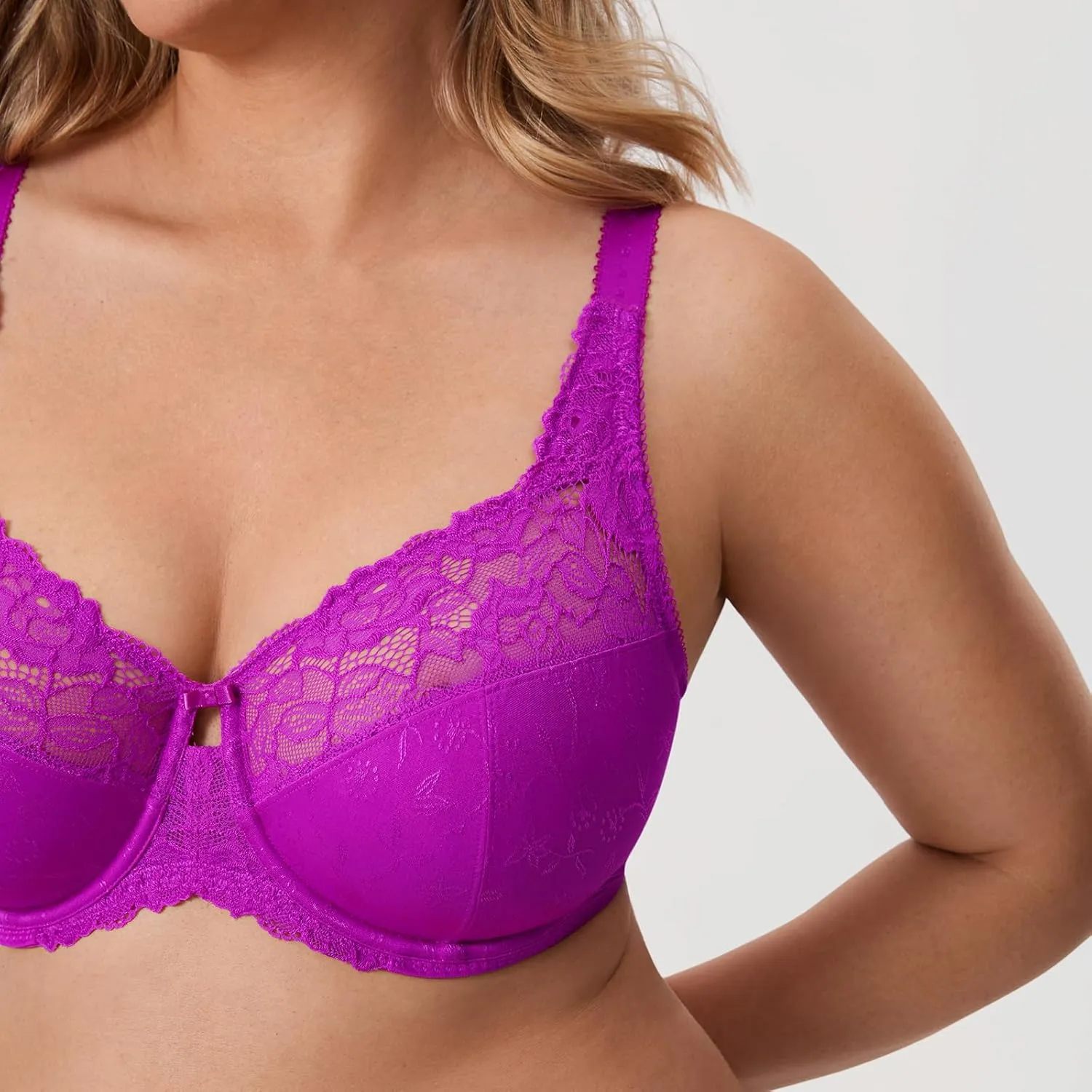 DELIMIRA Women's Plus Size Full Coverage Underwire Unlined Minimizer Lace Bra