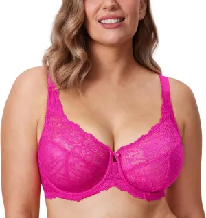DELIMIRA Women's Plus Size Minimizer Bras Full Coverage Lace Unlined Underwire Bra B-K Cups