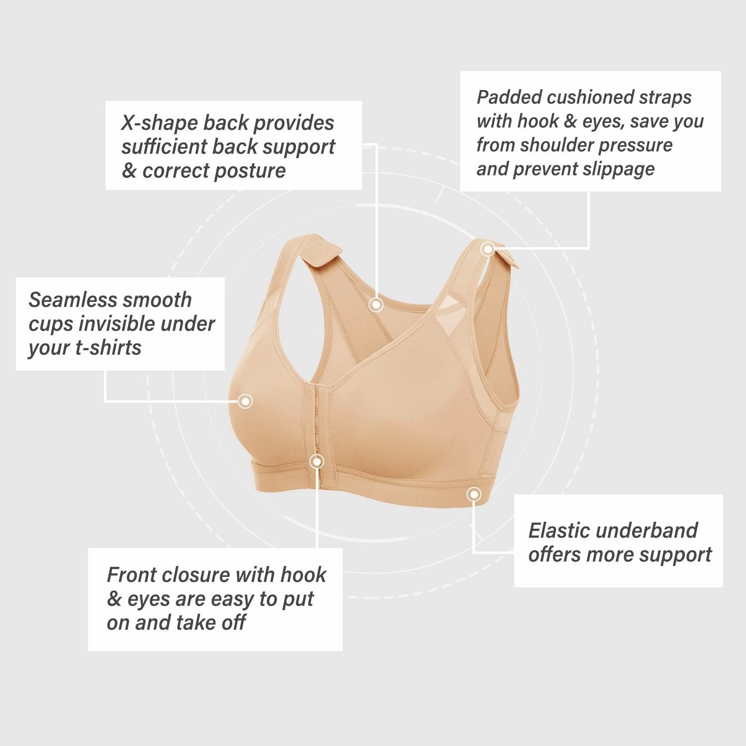 DELIMIRA Women's Front Closure Posture Wireless Back Support Full Coverage Bra