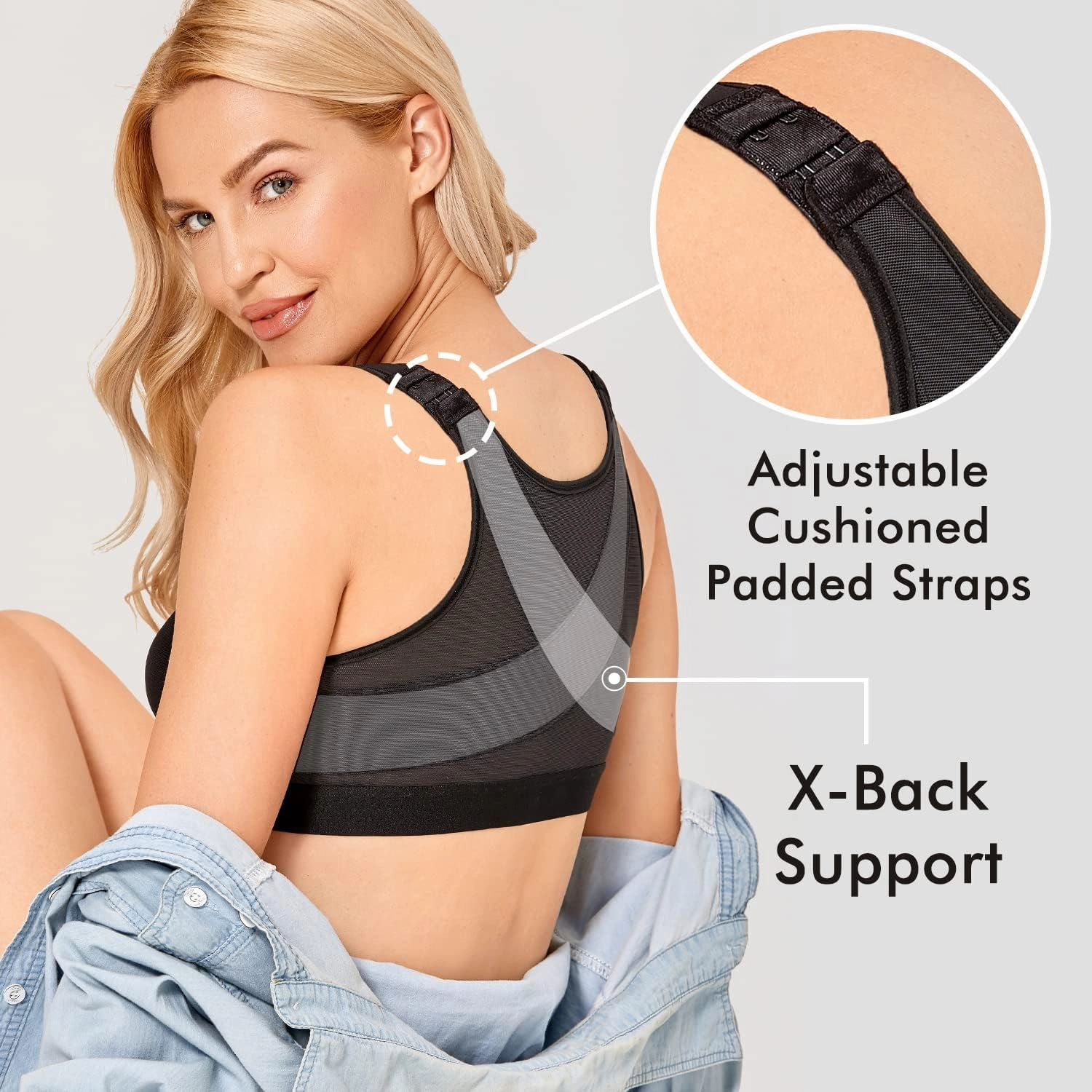 DELIMIRA Women's Front Closure Posture Wireless Back Support Full Coverage Bra