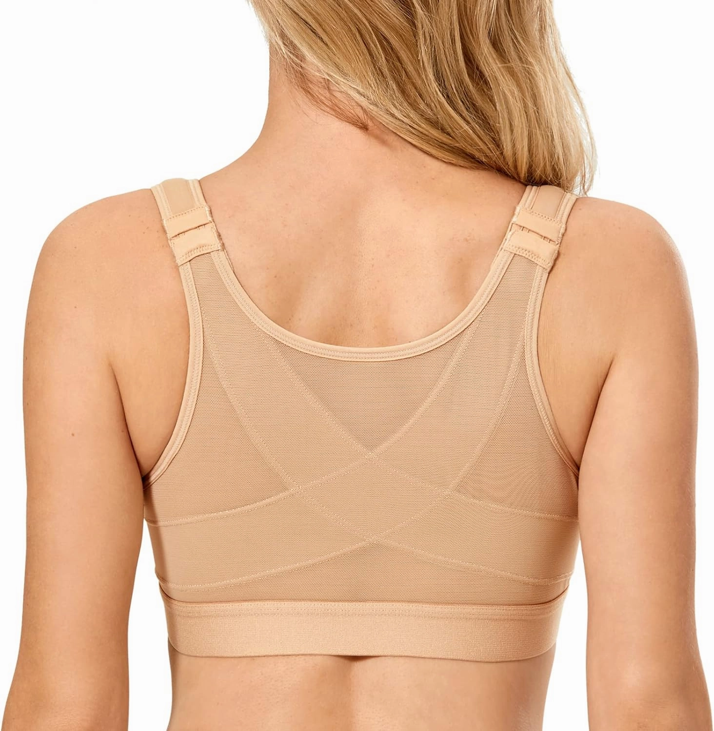 DELIMIRA Women's Front Closure Posture Wireless Back Support Full Coverage Bra