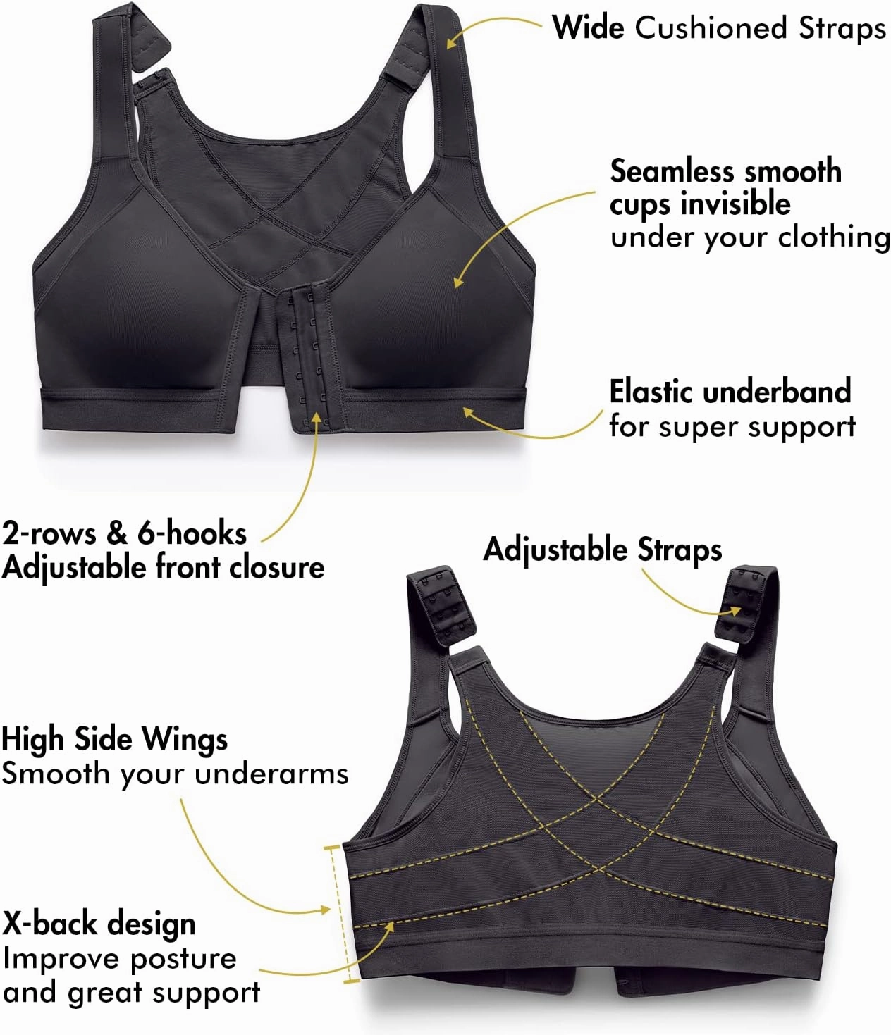 DELIMIRA Women's Front Closure Posture Wireless Back Support Full Coverage Bra